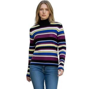 Rachel Roy Women's Sweater S Back Cut Out Striped Mock Neck Pullover Long Sleeve